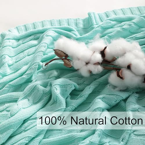NTBAY 100% Pure Cotton Cable Knit Throw Blanket, Super Soft Warm 51x67 Knitted Throw Blanket for Couch, Sofa, Chair, Bed - Extra Cozy, Machine Washable, Comfortable Home Decor, Mint - color: Mint, size: Throw(51"x67")