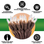 612 Vermont 50 Clear Mini Christmas String Lights on Brown Wire Cord, UL Approved for Indoor/Outdoor Use, 9 Foot of Lighted Length, 11 Foot of Total Length - size: 50 Light
