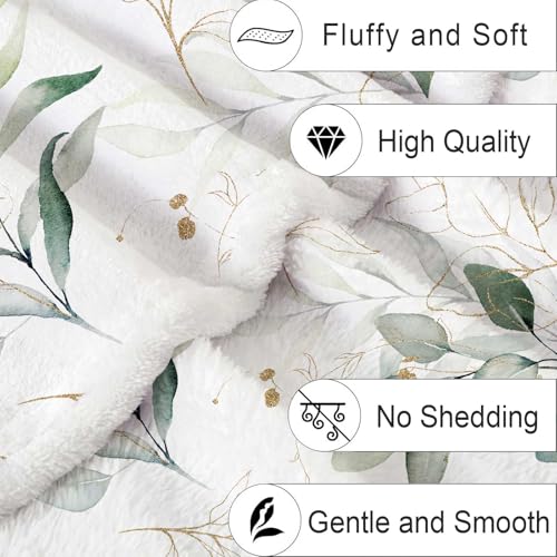 Eucalyptus Leaf Blanket, Botanical Plants Throw Blanket, Soft, Flannel, Warm, Watercolor Floral Throw Blankets Green Botanical Floral Aesthetic Bed Blankets for Couch Bedroom Living Room 50X60 Inch - color: Green, size: 50 X 60