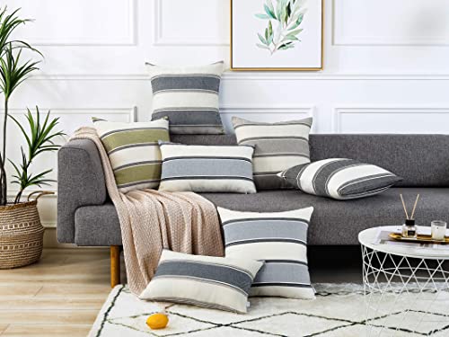 AmHoo Pack of 2 Farmhouse Linen Throw Pillow Cover Cushion Stripe Decoration Buffalo Retro Pillowcase with Hidden Zipper for Sofa Bedroom Car 12 x 20 Inch Light Grey Gray - color: Light Grey, size: 20" x 12" (Pack of 2)