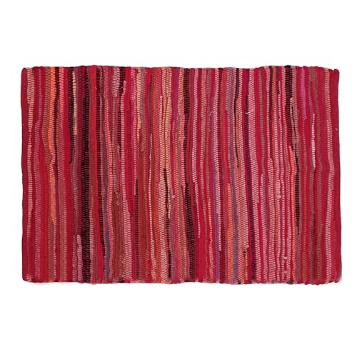 Cotton Hand Woven Chindi Rug 2x3 Feet - Red, Reversible Accent Pink Area Patio Door Mat Ideal for Entryway, Kitchen, Nursery Room, Bedroom | Farmhouse Rustic Floor Décor Rag Rugs for Balcony - color: Red, size: 2 x 3 feet