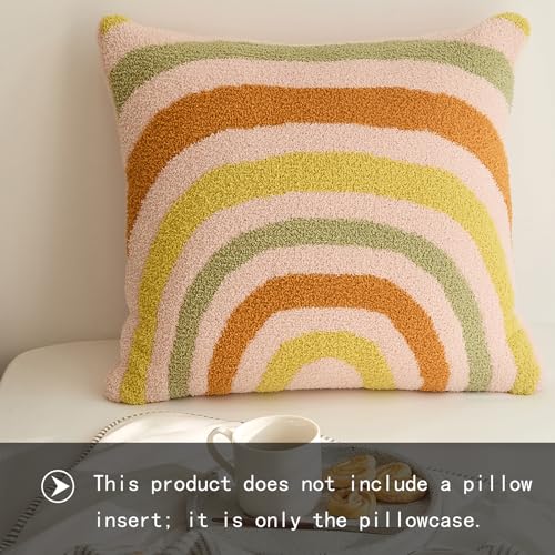Bohemian Decorative Throw Pillow Cover, 17.7x17.7 inches, Rainbow Striped Tufted with Tassels, Acrylic (E-2) - color: E-2