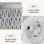 Rattan Light Fixtures Ceiling Mount, 3-Lights Boho Flush Mount Ceiling Light, Hand-Woven Cage Shade Lamp Lighting, Rustic Rattan Chandelier for Hallway Bedroom Kitchen Farmhouse Foyer Entryway (White) - color: White, size: Small