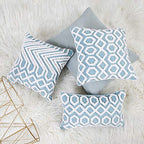 vctops Boho Tufted Geometric Throw Pillow Covers Decorative Small Lumbar Textured Cushion Cases Pillowcase for Bed Sofa Couch Chair Car Home Decor (Blue and White Hexagon, 12"x20")