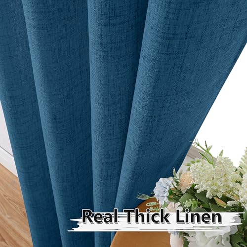 Tollpiz Short Linen Tier Curtains Rod Pocket Semi Sheer Half Kitchen Curtain Burlap Light Filtering Thick Linen Drapes for Bathroom, 30 x 24 inches Long, Classic Blue, Set of 2 Panels - color: Classic Blue, size: 30"W x 24"L (Pack of 2)