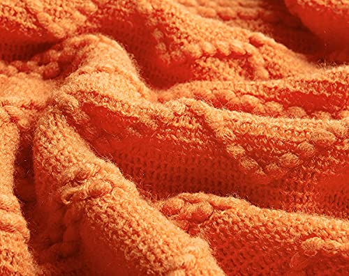 DREAMSUNSET Knit Throw Blanket 50 x 60 Inch, for Couch, Sofa, Bed and Decoration. Super Soft, Comfy and Lightweight. Original Pattern with Tassel Fringes. Sunrise Orange