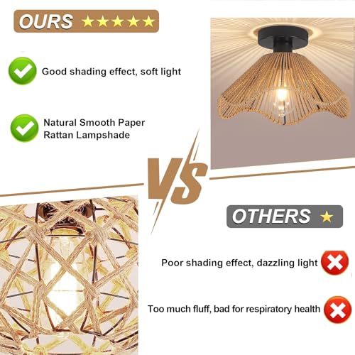 Surpars House Boho Rattan Ceiling Light Fixture, Mini Rattan Chandelier Lighting Fixture, Hand Woven Ceiling Light Fixtures for Hallway Bedroom Kitchen Entryway Living Room (Light Brown) - color: Light Brown
