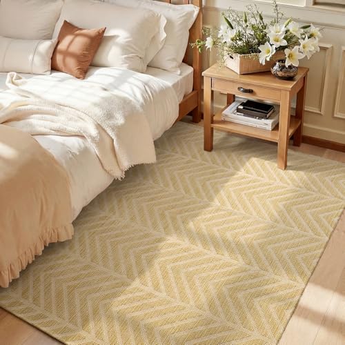 3x5 Area Rug, Washable Non Slip Entryway Rug for Front Door, Low Profile Living Room Mat, Easy Clean Woven Carpet for Bedroom Dining Room, Neutral Brown - color: Brown-c, size: 3' x 5'