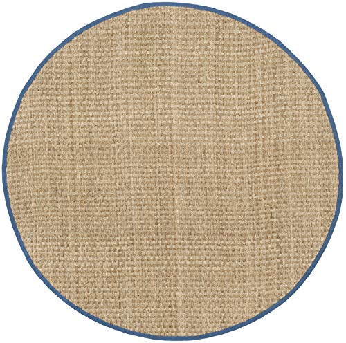 SAFAVIEH Area Rug 6' Round - Natural Fiber Collection - Natural & Navy, Seagrass, Basketweave Pattern with Border (NF114T) - color: Natural/Light Navy, size: 6' (Round)