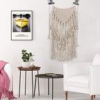 Macrame Wall Hanging Woven Wall Art Beige Fringe Tassel Garland Banner Macrame Tapestry Boho Wall Decor for Apartment Dorm Living Room Bedroom Baby Nursery Art Party Wedding Backdrop Decoration
