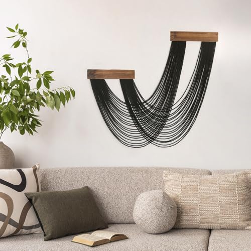 SCECALA Black Macrame Wall Hanging Tapestry, Handmade Boho Black Wall Art Decor Bohemian Yarn Tapestry for Living Room Bedroom Modern Home Decor - color: Black