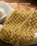 Ultra Soft Cozy Faux Fur Throw Blanket, Fuzzy Plush Thick Bubble Blanket, Oversize Luxury Fluffy Blanket for Couch, Sofa, Bedroom, and Living Room,50x60 Inches, Dark Yellow - color: Bubble Dark Yellow, size: Throw
