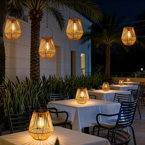 Solar Lantern,ZUIAOYIBOU Solar Outdoor Lanterns Hanging Solar Light Outdoor Waterproof Boho Gazebo Decor Table Lamps for Outside Patio Porch Tree Decorations Mothers Day Gift for Grandma 1 Pack - style: Wicker Lanterns 1 Pack