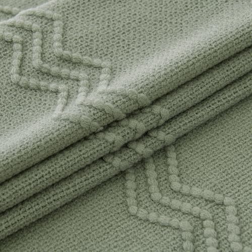 MIULEE Sage Knitted Throw Blanket for Couch Boho Green Textured Cozy Woven Decorative Farmhouse Blanket with Tassels for Sofa Chair Bed Living Room, Lightweight Spring Home Decor 50"x60" - color: Sage, size: 50" x 60"