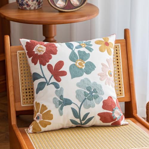 YIcabinet Pack of 2 Throw Pillow Covers,Embroidered Flower Pillow Case Soft Square Decorative Pillowcases for Home Sofa Couch 18x18 Inch - color: White04