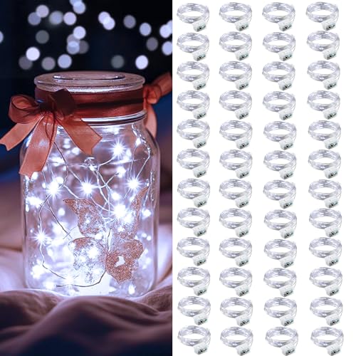 AIKEI 48 Pack LED Fairy Lights Battery Operated, Fairy String Lights Waterproof 7 Feet 20 Led Firefly Starry Lamps for Wedding Party Bedroom Garden Halloween Christmas Decoration White - color: White, size: 48PCS-STANDARD