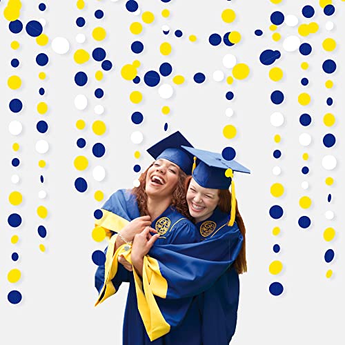 46Ft Navy Blue and Yellow Circle Dots Garland Royal Blue Yellow White Hanging Paper Polka Dot Streamer for Graduation Birthday Wedding Bridal Baby Shower Nautical Ahoy Achor Party Decorations Supplies - color: Blue Yellow