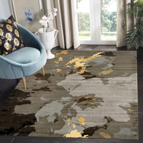 Brown Gold Abstract Distressed Ultra Faux Wool 2x3 Area Rug Vintage Aesthetic Soft Washable Rug for Livingroom Bedroom Large Carpet Under Dining Kitchen Table - color: F, size: 2x3