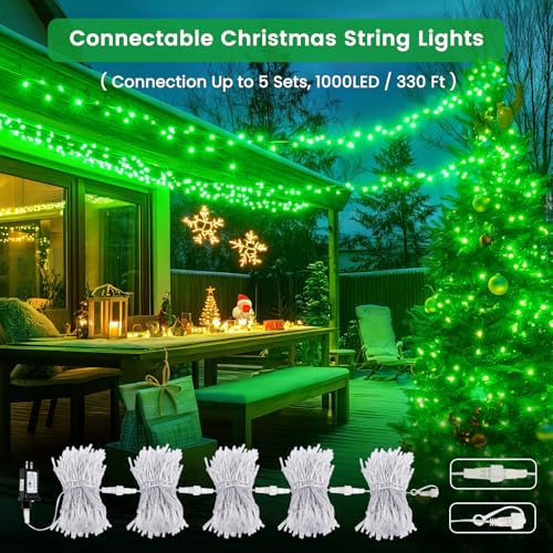 Connectable 2Pack String Lights Indoor, 66FT 200LED String Lights, 13Modes Twinkle Fairy Lights Plug in Outdoor Waterproof, Green Clear Wire Light for Christmas Tree, Wedding Yard, Party Decor - color: Green, size: 2PK-200LED