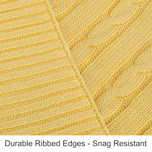 NTBAY 100% Pure Cotton Cable Knit Throw Blanket, Super Soft Warm 51x67 Knitted Throw Blanket for Couch, Sofa, Chair, Bed - Extra Cozy, Machine Washable, Comfortable Home Decor, Yellow - color: Yellow, size: Throw(51"x67")
