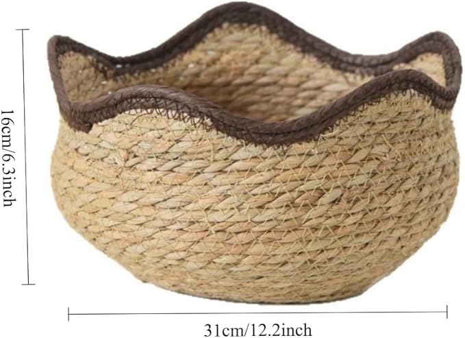 Wave Woven Planter Basket for Indoor Plants - Compact Multi-Use Storage Basket for Flowers, Farmhouse Home Decor - Fits Fresh/Artificial Plants(L)
