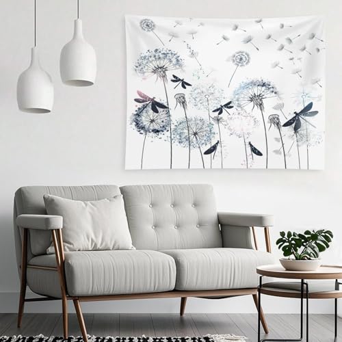 Kurtect Dandelion Tapestry,Rustic Dragonfly Teal Blue Floral Theme Pattern Print Tapestries for Living Room Party Beach Picnic Blankets Tablecloths Wall Decor, 40x60 in - color: Flower, size: 60"L x 40"W