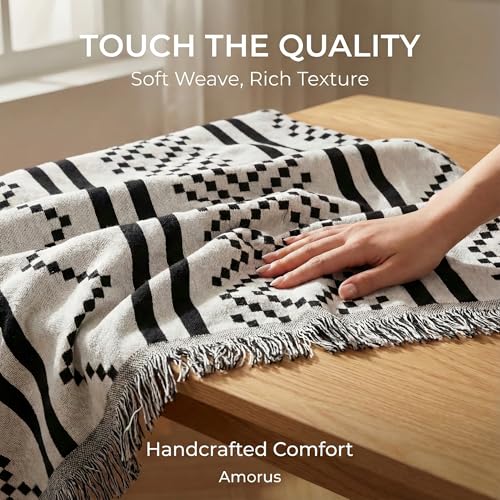 amorus Bohemian Throw Blanket Chenille Jacquard Tassels Cover, 63"*71",NO.2 | Boho Style blankets, modern Geometric, warm & cozy. For couch, bed, outdoor, car - color: Pattern 2, size: 63x71 in