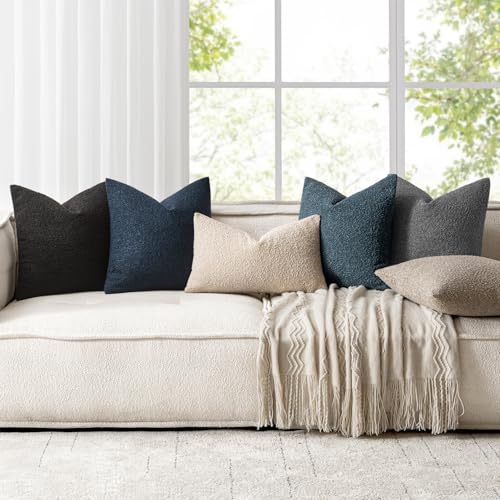 Pack of 2 18x18 Inch Decorative Boucle Throw Pillow Covers Textured Square Pillowcaes Accent Solid Cozy Soft Cushion Covers Home Decor for Sofa Couch Living Room Home Decor,Dark Gray - color: Dark Gray, size: 18" x 18" (Pack of 2)