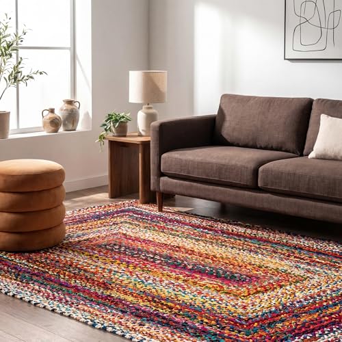 Nuloom Tammara Multicolor, 3' x 5', Hand Braided, Bohemian, Cotton, Soft and Cozy, High Traffic, Stain Resistant, Easy Clean, Durable Area Rug for Bedroom, Living Room, Dining, Den, Entryway