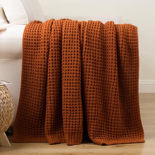 Bunnikins & Clover Knitted Waffle Blanket Throw, Fall Throw Blanket for Home Decoration, Caramel Throw Blanket for Couch, 60"x80" - color: Caramel, size: 60"x80"