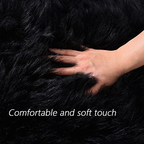 Latepis Black Faux Sheepskin 2x4 Shag Rug for Bedroom Fluffy Faux Fur Rug Non-Slip Throw Rugs for Living Room Fuzzy Rugs for Dorm Pet Mats Luxury Home Décor - color: Black, size: 2' x 4' (Sheepskin)