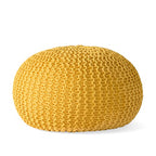 Nahunta Knitted Round Pouf - Cotton - Yellow - color: Yellow