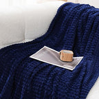 Puncuntex Flannel Fleece Throw Blanket Navy Blue 50"×60",Super Soft Plush Cozy Blanket with 3D Jacquard Square Grid Design Luxury for Couch Sofa Chair,Dark Blue - color: Navy Blue, size: 50"×60"