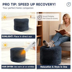 Tiita Stuffed Pouf Ottoman, Round Foot Stool Fluffy Floor Poufs Chair for Living Room Bedroom, Filled Boho Foot Rest for Couch, Blue-Grey - color: Round Blue-grey