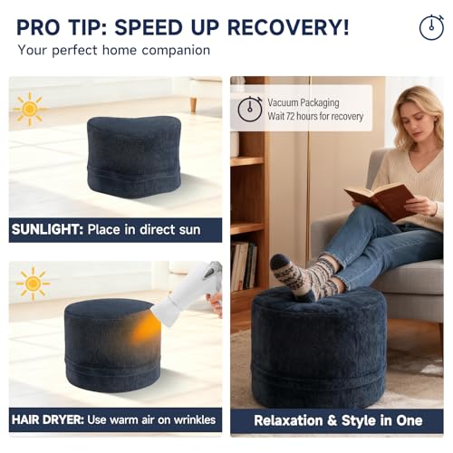 Tiita Stuffed Pouf Ottoman, Round Foot Stool Fluffy Floor Poufs Chair for Living Room Bedroom, Filled Boho Foot Rest for Couch, Blue-Grey - color: Round Blue-grey