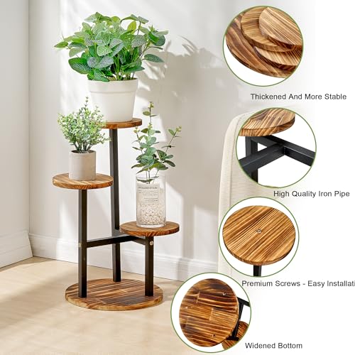 VECELO 4 Tier Plant Stand Indoor Outdoor, Tall Metal Wood Flower Shelf for Multiple Plants, Small Tiered Round Corner Display Rack, Planter Pot Holder for Patio Garden Balcony Living Room Bedroom - size: 4-Tier