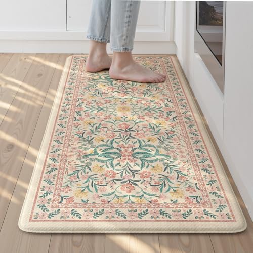Collive Anti Fatigue Kitchen Mats, Cushioned Floral Kitchen Rugs Non Slip Waterproof Sink Mat, Memory Foam Comfort Standing Rug for Office, Laundry, Bedroom, Home Decor, 20"x39" Pink - color: Pink, size: 39"L x 20"W x 0.5"Th