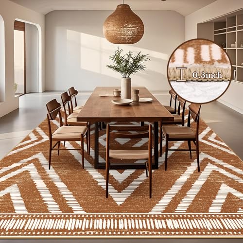 Boho Brown Area Rugs 8x10ft Non Slip, Large Low Pile Washable Rugs for Living Room, Soft Bedroom Area Floor Carpets for Dining Room Kids Nursery Playroom Farmhouse Office - color: Brown, size: 8' x 10' (Rectangular)