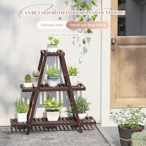 STDDRE Plant Stand For Indoor Outdoor Tiered Plant Shelf 3 Tier 8 Potted Bamboo Flower Holder Ladder Rack For Multiple Triangle Table Plant Pot Stand (Brown) - color: Brown
