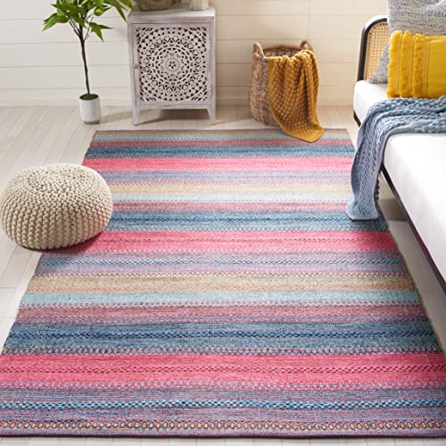 SAFAVIEH Montauk Collection Accent Rug - 3' x 5', Red & Blue, Handmade Flat Weave Boho Stripe Cotton, Ideal for High Traffic Areas in Entryway, Living Room, Bedroom (MTK851Q) - color: Red/Blue, size: 3' x 5' (Rectangular)