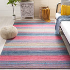 SAFAVIEH Montauk Collection Accent Rug - 3' x 5', Red & Blue, Handmade Flat Weave Boho Stripe Cotton, Ideal for High Traffic Areas in Entryway, Living Room, Bedroom (MTK851Q) - color: Red/Blue, size: 3' x 5' (Rectangular)