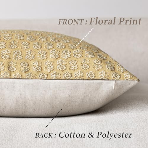 Foindtower Set of 2 Decorative Vintage Floral Print Throw Pillow Covers Neutral Modern Farmhouse Cushion Covers Boho Home Decor For Sofa Chair Couch Bedroom Living Room Outdoor,18×18 Inch,Light Yellow - color: Golden Cream, size: 18" x 18" (Pack of 2)