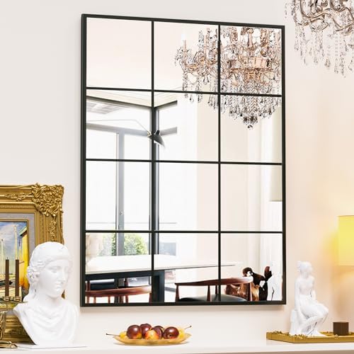 Suidia Wall Mirror, 30" x 40" Window Decorative Mirrors, Metal Framed Wall Decor Wall-Mounted Mirrors for Bedroom, Living Room, Entryway, Black - color: Black, size: 40"L x 30"W