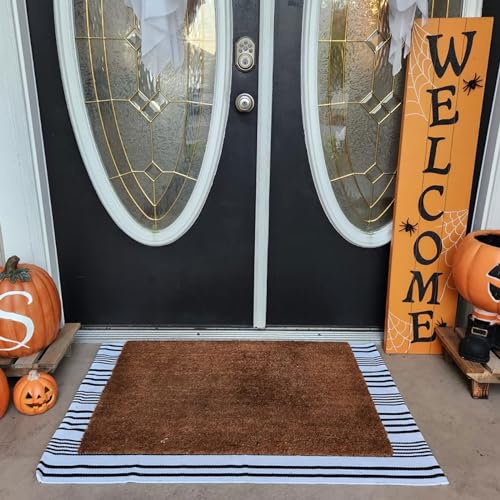 Black and White Striped Outdoor Rug Front Porch Rug 27.5"x43" Cotton Hand-Woven Welcome Mats Layered Door Mats for Front Porch/Entryway/Laundry Room/Bedroom/Outdoor - color: Black&white Stripe S, size: 2'4" x 3'7" (Rectangular)