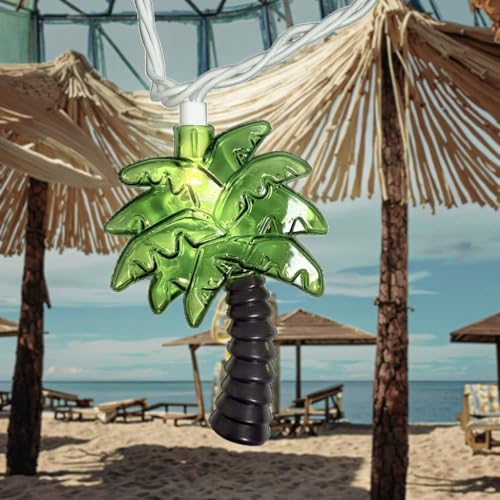 Palm Tree String Lights Outdoor, Summer Beach Themed Decoratives String Lights with 10 Palm Tree Patio Light, Plug in Indoor Fairy Lights for Outdoor Indoor Beach Tropical Party Bedroom Birthday Decor - style: Palm Tree