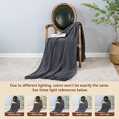inhand Grey Throw Blanket for Couch and Bed, Soft Living Room Home Decor Knitted Blanket with Tassel, Outdoor Lightweight Breathable Summer Blanket, Farmhouse Warm Woven Decorative, 50"x60" - color: Dark Grey, size: 50"x60"