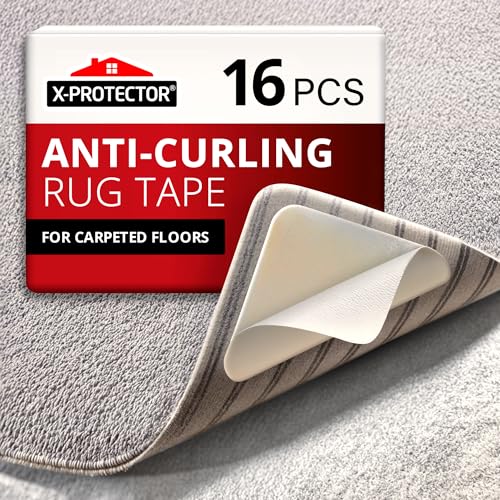 X-Protector Rug Tape for Carpet - 16 Pcs Set - White Anti-Slip & Anti-Curling Carpet Tape for Rugs - Premium Rug Pad Gripper - Ideal Carpet Corner Grippers to Keep Your Rugs & Make Corners Flat - size: 16 PCS, Triangle (Rug to Carpet)