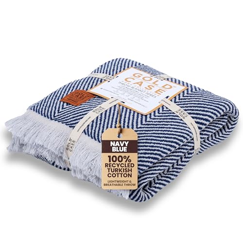 Gold Case Throw Blanket for Couch – 100% Recycled Turkish Cotton Blankets & Throws – Elegant Decorative Throw Blankets for Living Room Sofa – Woven Throws for Couch – Elegant Navy Blue – 50x60 - color: Elegant Navy Blue, size: 50x60"