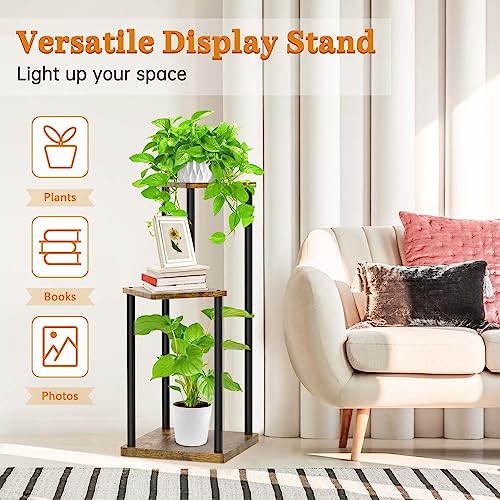 Oppro 3 Tier Corner Plant Stand Indoor, Metal Wood Flower Pot Holder Shelf, Multiple Display Rack Square Table for Living Room Bedroom Orchid Outdoor Balcony Garden Patio, Modern Black & Rustic Brown - color: Black-3 Tier