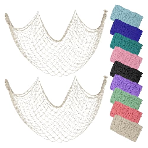 ZUEXT Beige Decorative Fishing Net 80x40 Inch, 2 Pack Large Picture Fish Net, Wall Photo Hanging Fishnet for Nautical Mermaid Pirate Ocean Themed Hawaii Beach Under the Sea Party Decorations - color: Beige White, size: 80" x 40" - 2 Pack